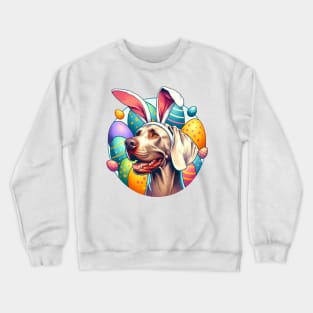 Weimaraner Sports Bunny Ears Amidst Easter Celebrations Crewneck Sweatshirt